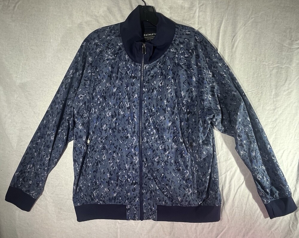 Athleta Brooklyn Bomber Jacket Blue Camo Full Zip Women’s Size XL